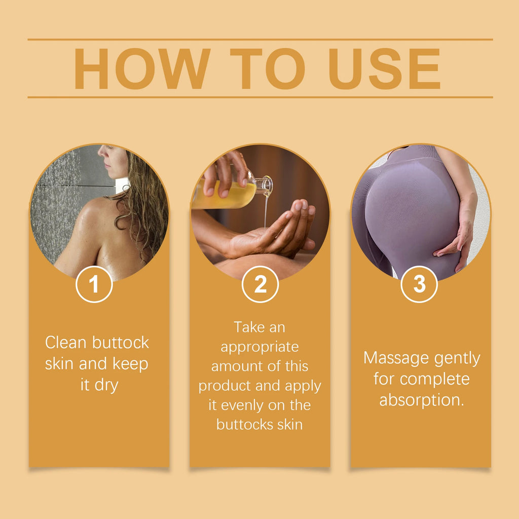Instructions on how to use a product for buttocks care on a beige background
