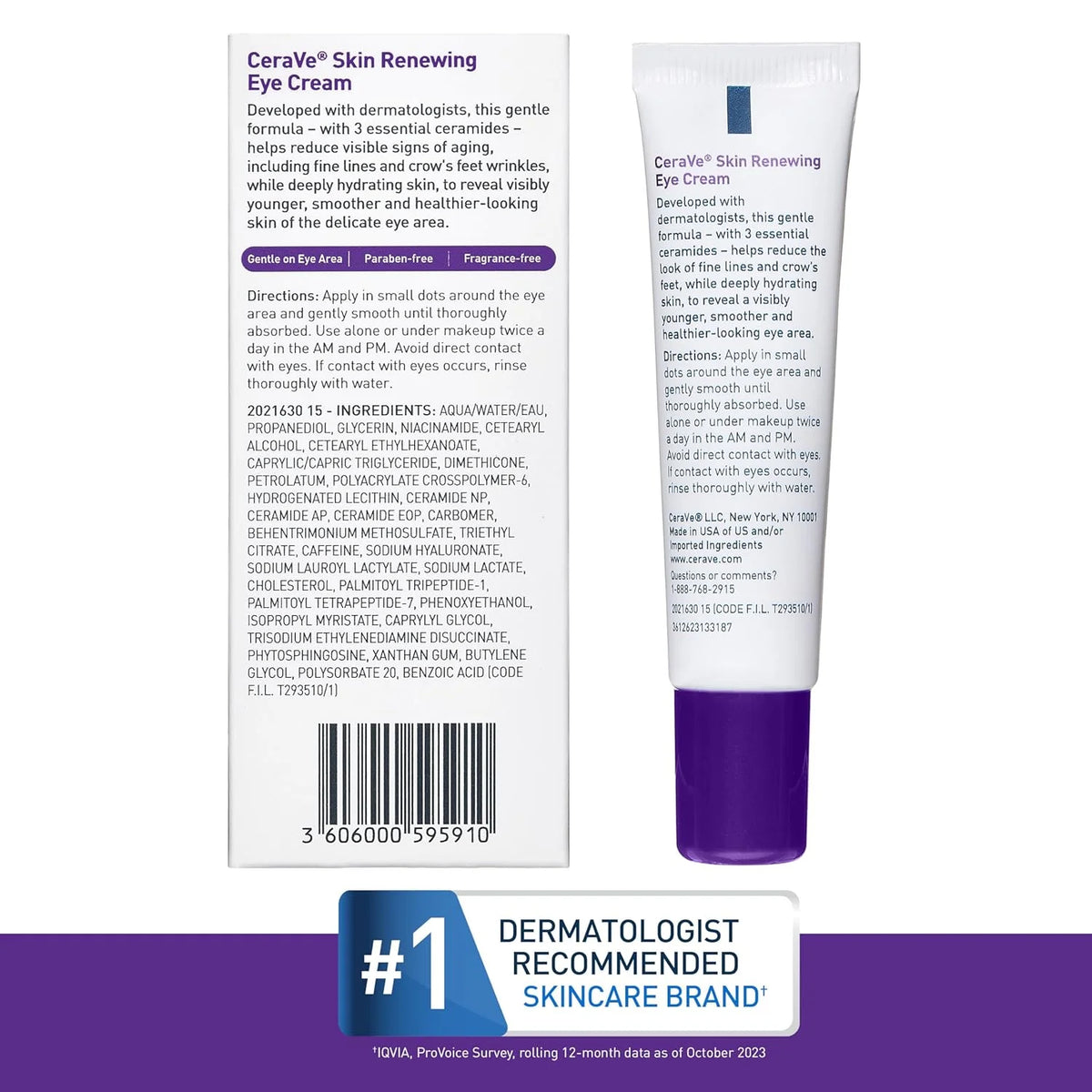 CeraVe Skin Renewing Eye Cream with packaging and label details on a white background