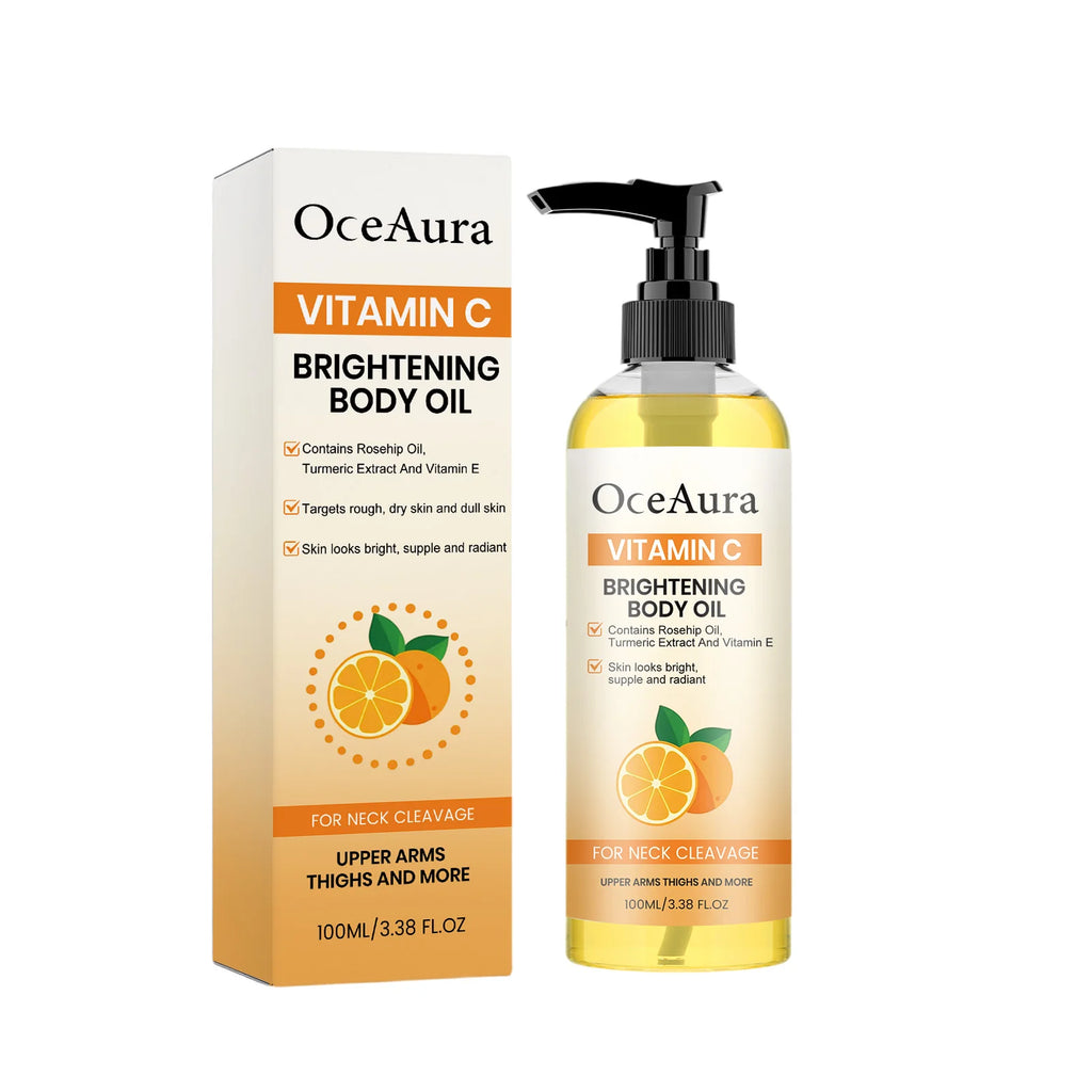 OceAura Vitamin C Brightening Body Oil with packaging on a white background