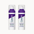 Two white bottles of CeraVe Skin Renewing Retinol Serum with purple caps, shown side by side on a light gray background.