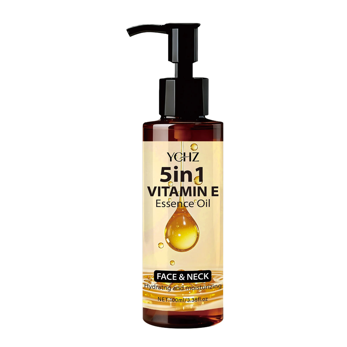 Bottle of YCHZ 5in1 Vitamin E Essence Oil on a white background