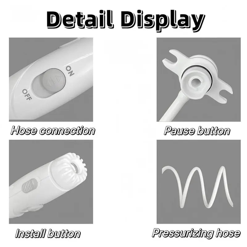 Detailed display of a white handheld device with labeled parts on a gray background.