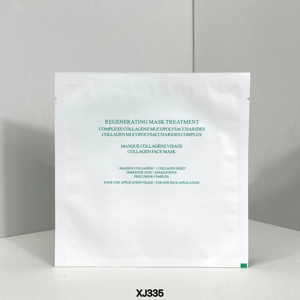 Collagen face mask packaging with text on a gray background