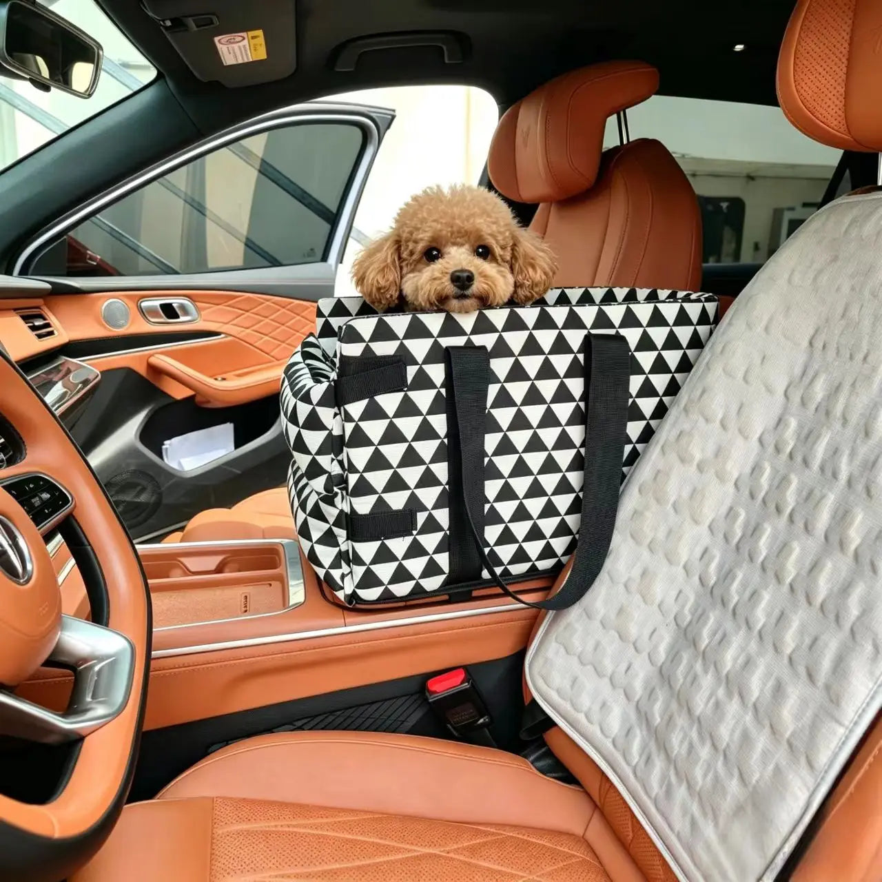 Portable Car Pet Carrier | Handheld Small Cat & Dog Safety Seat | Travel Safety Cage Booster Basket with Comfort Handles for Car Center Console Armrest