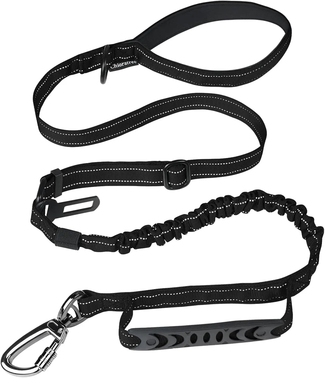 Black dog leashes with carabiner on a white background