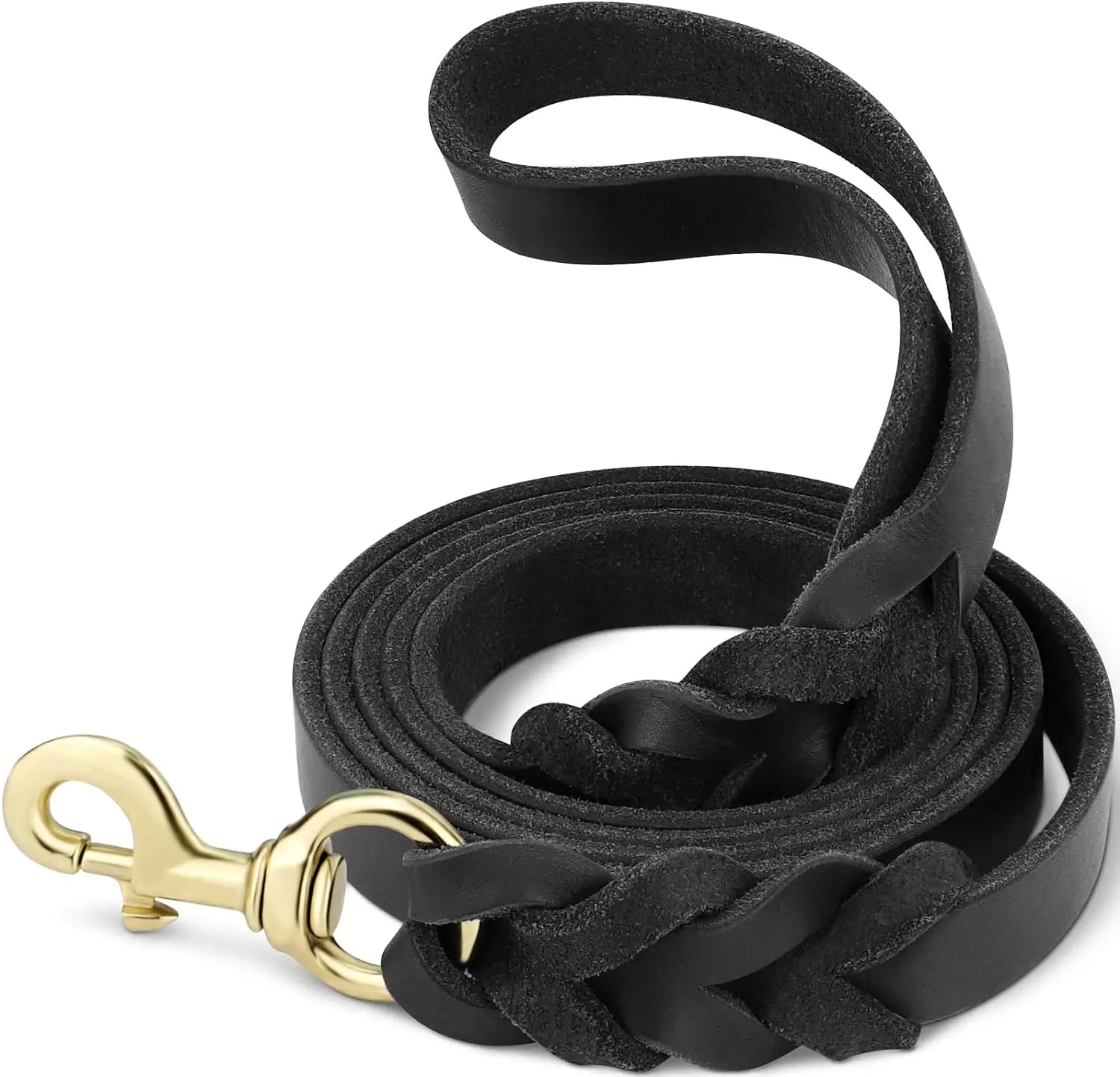 Braided Genuine Leather Dog Leash for Large Dogs
