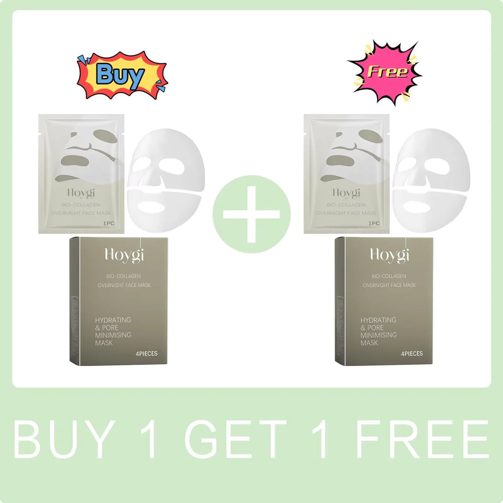 Hoygi face mask packaging with 'Buy 1 Get 1 Free' offer on a light green background