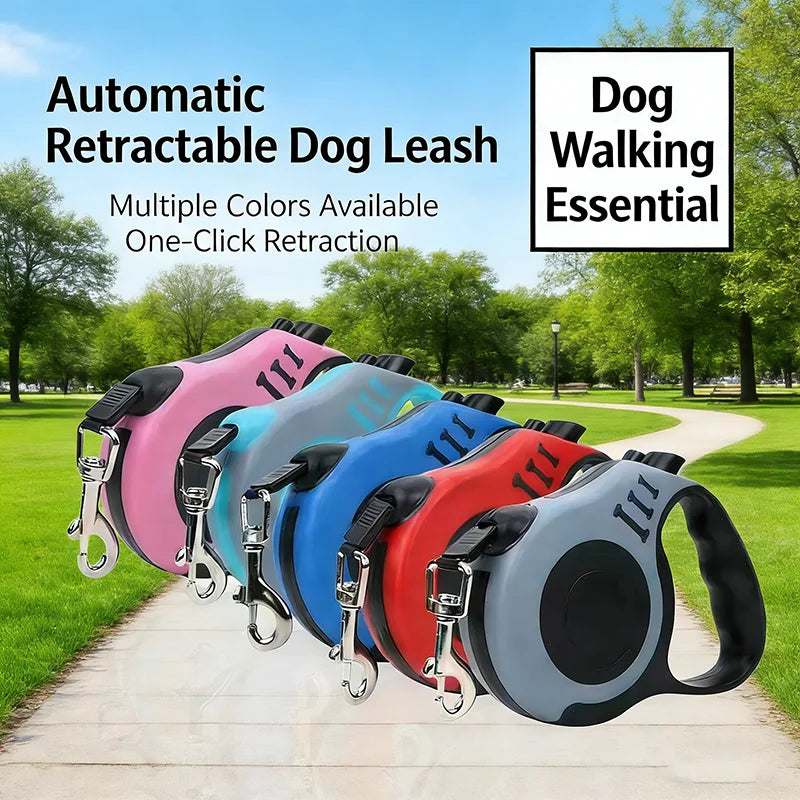 Automatic Retractable Dog Leash | Heavy-Duty Nylon Ribbon Extension Walking Lead | Portable Comfort Handle Traction Rope for Small to Medium Dogs
