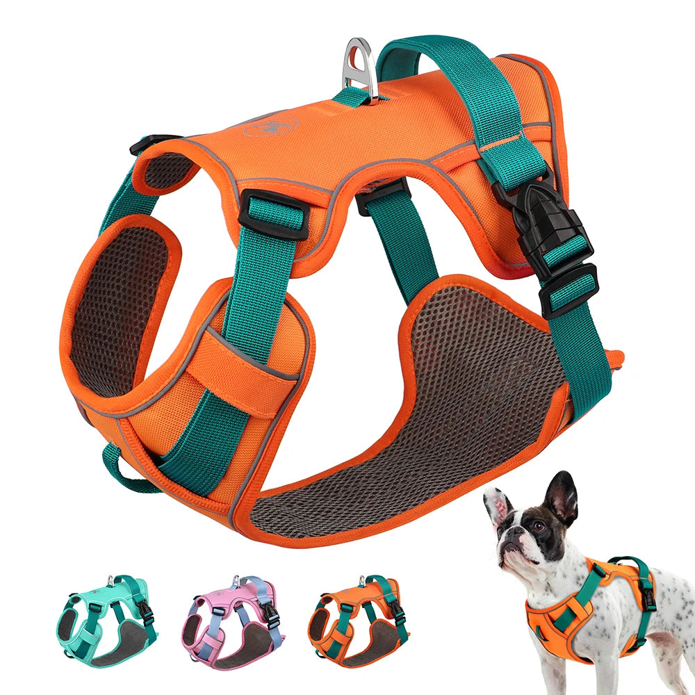 Mesh Breathable Dog Harness Vest | Nylon Reflective Adjustable Pet Training Harness | Durable No-Choke Outdoor Walking Vest for Small, Medium, and Large Dogs