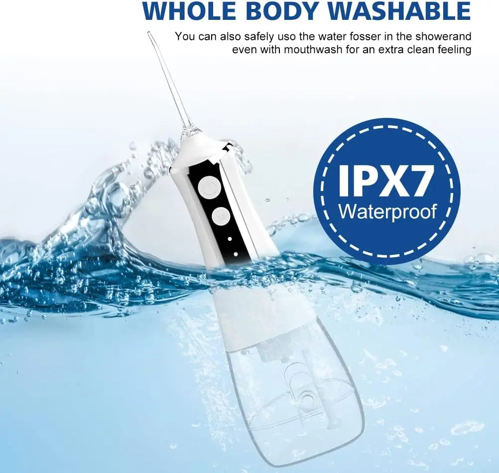 Water flosser with IPX7 waterproof label in water