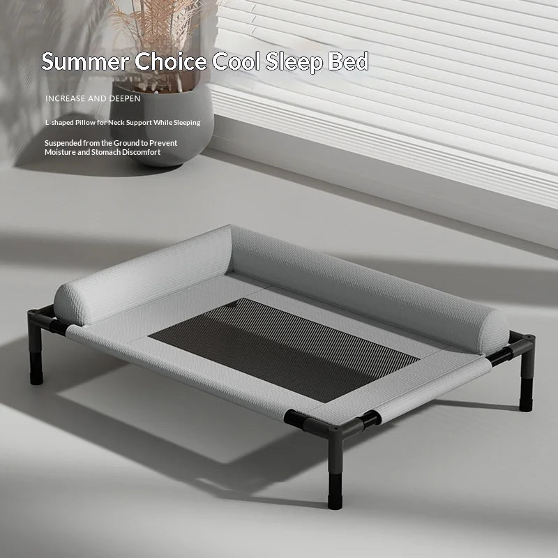 Gray pet bed with black mesh on a white background