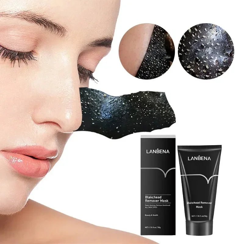 LANBENA blackhead removal mask with packaging and close-up of mask on skin