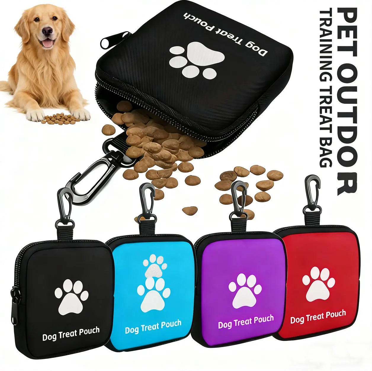 Portable Dog Snack Bag | Mini Silicone Pet Treat Pouch with Magnetic Closure | Hands-Free Waist Clip Training Feed Storage Pouch for Outdoor Puppy Walks