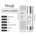 Hoygi Centella Serum packaging with dimensions and product details on a white background