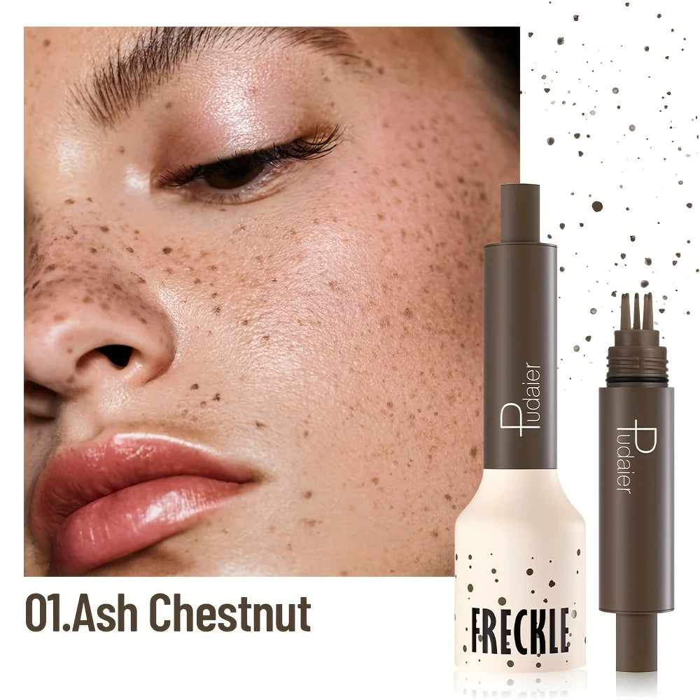 Freckle correction product with close-up of face showing freckles and 'Pudaier' branding.