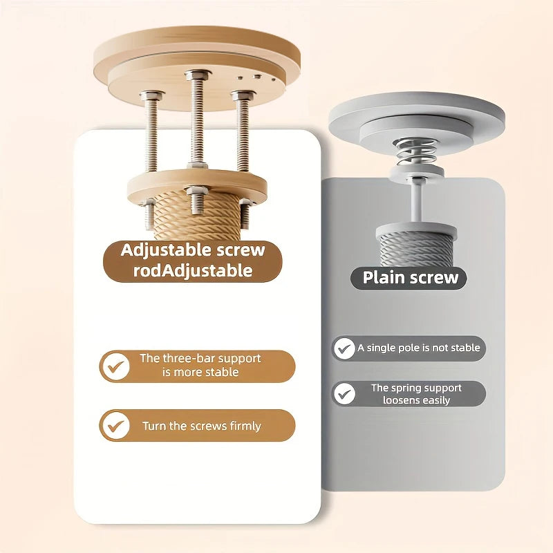 Comparison of adjustable screw rod support and plain screw support on a beige background