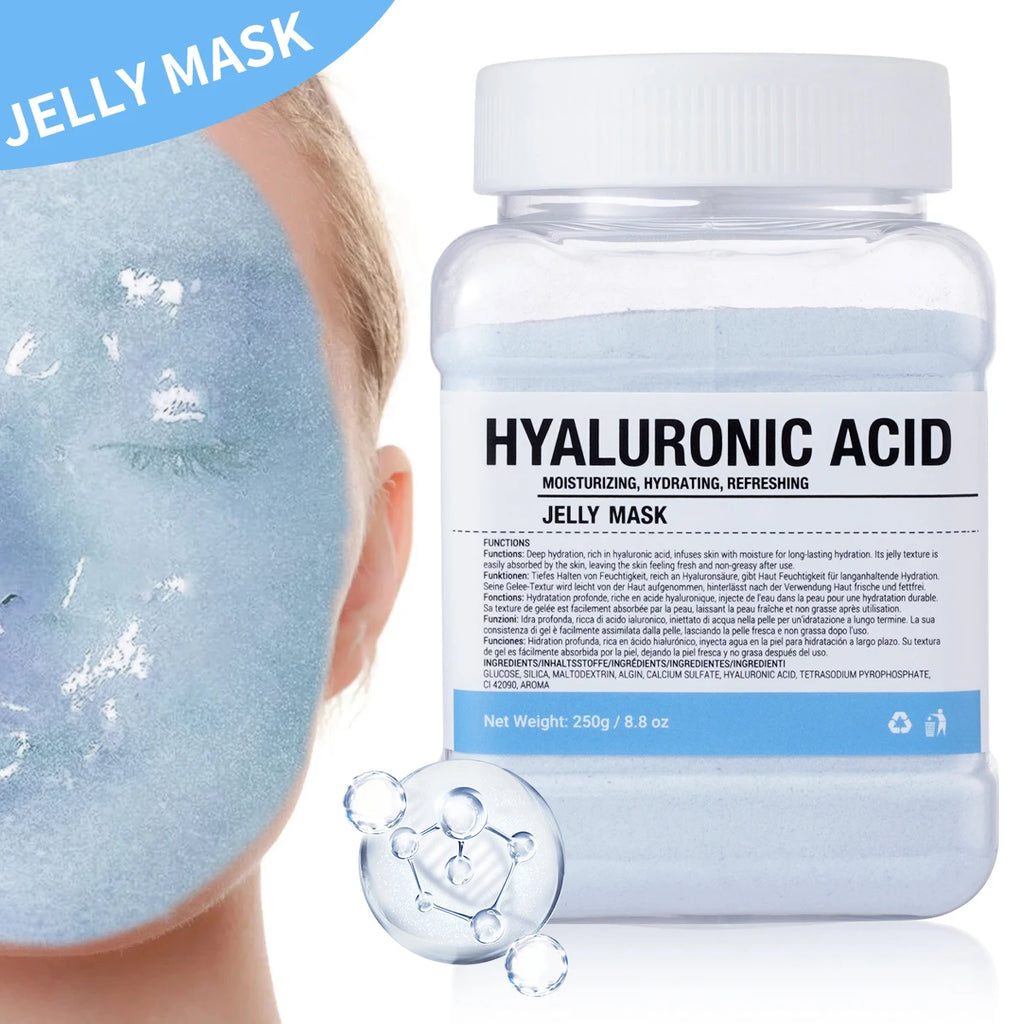 Hyaluronic acid jelly mask with a jar labeled 'Jelly Mask' on a white background