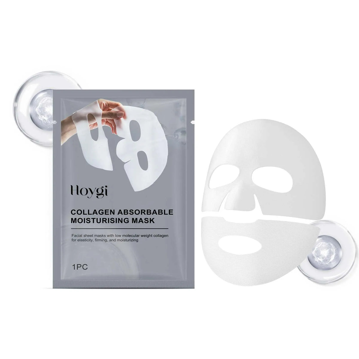 Hoygi collagen absorbable moisturizing mask with packaging on a white background