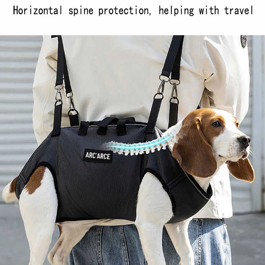 Hands-Free Dog Backpack Carrier | Horizontal Pet Travel Harness Pack for Hiking, Walking, and Cycling | Breathable Double Shoulder Strap Front & Back Pack for Small to Medium Dogs