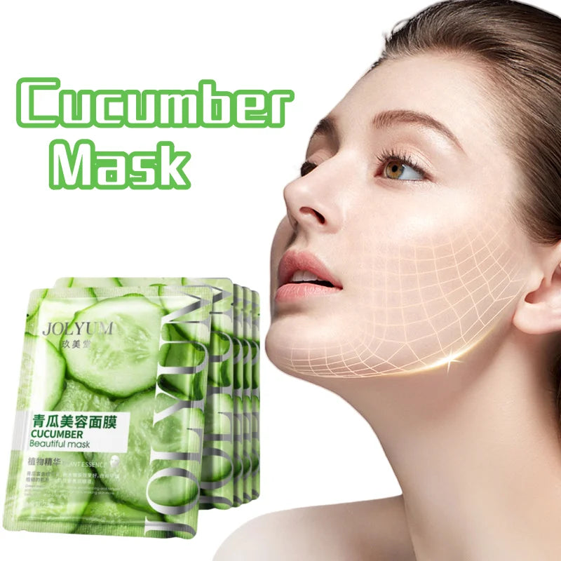 JOILYUM cucumber mask packaging with a model wearing a mask on a white background