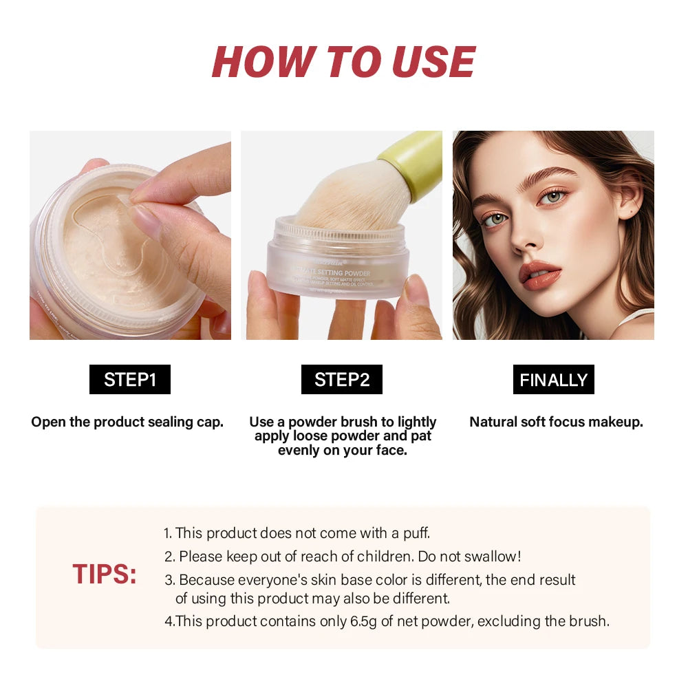 Instructions on how to use a loose powder product with images and text.