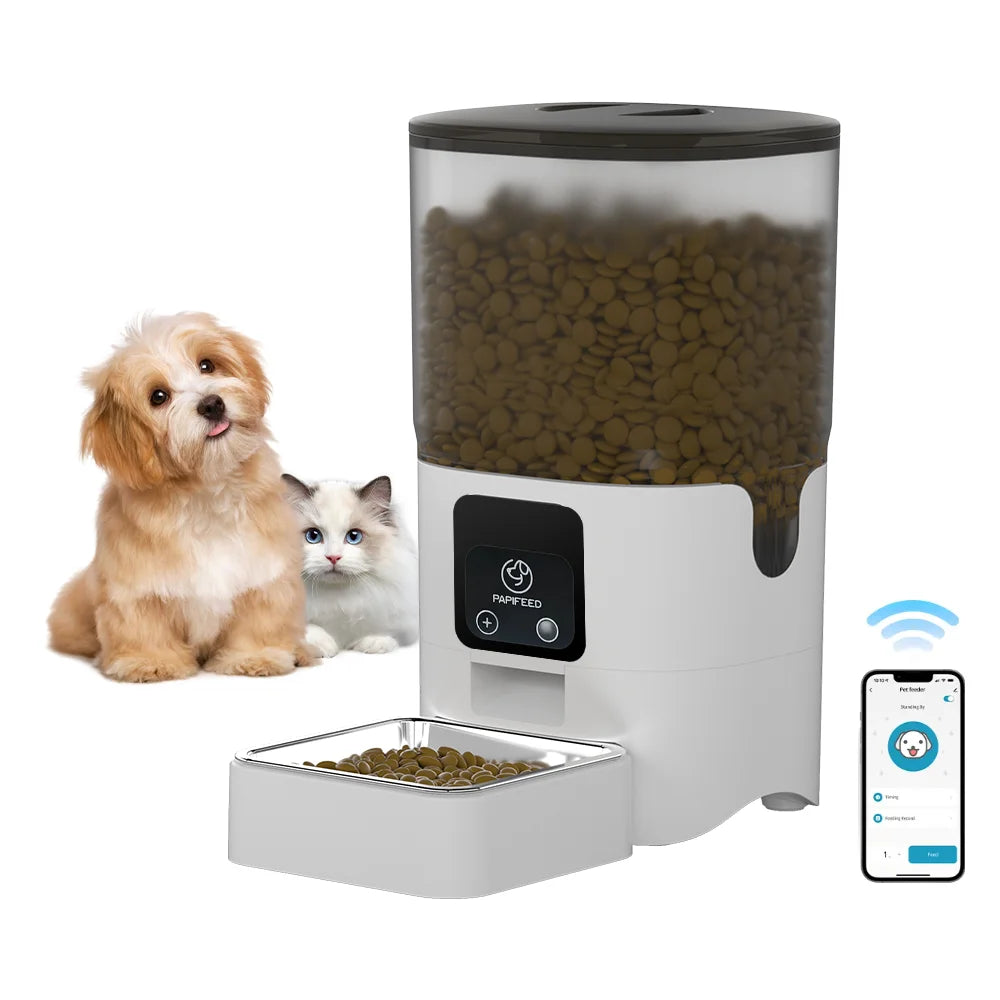 Automatic Cat Feeder with Wi-Fi | Timed Smart Pet Food Dispenser with Rechargeable Battery | Stainless Steel Bowl Programmable Slow Feeder for Cats and Small Dogs