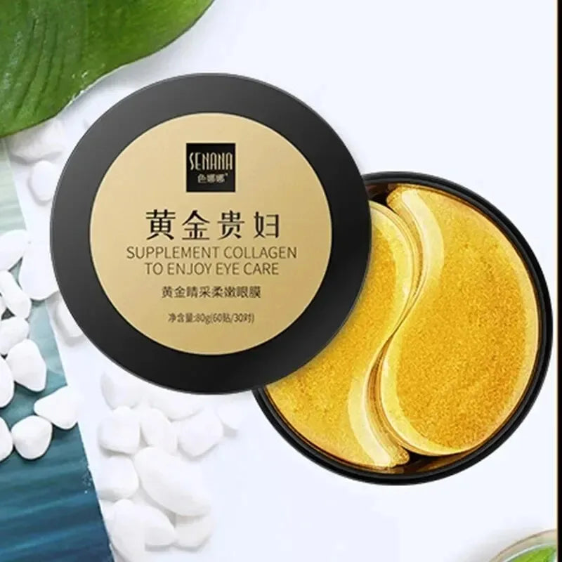 Supplement collagen eye care pads with a black container on a white background