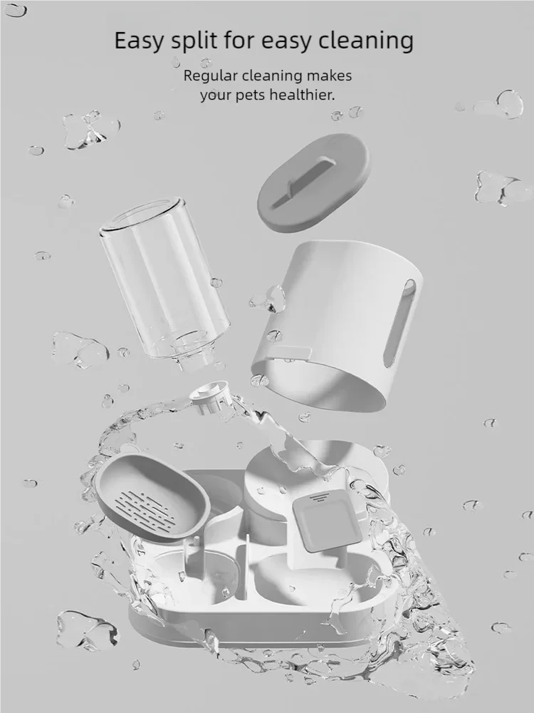 Pet cleaning device with water splashes on a gray background