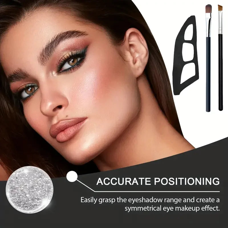 Woman with makeup and beauty products with text on accurate positioning.