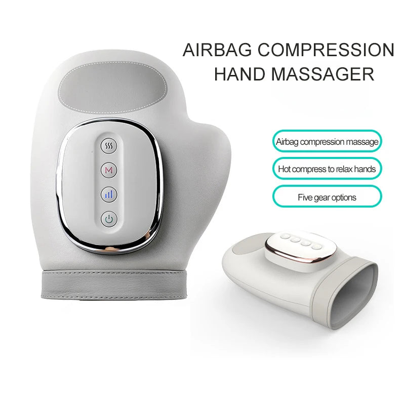 Airbag compression hand massager with control panel on a white background
