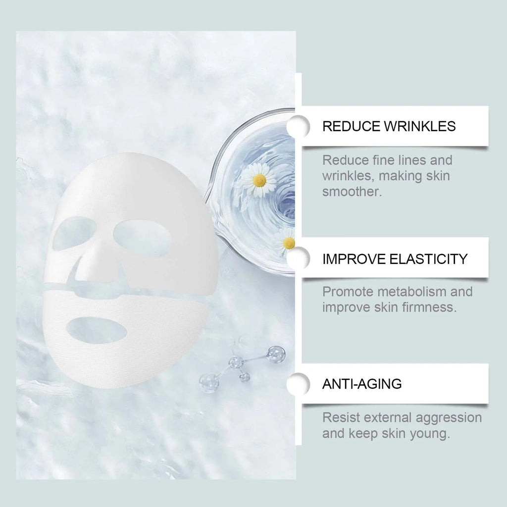 Skincare mask with text on a light gray background