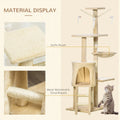 Cat tree with soft plush and wear-resistant sisal ropes, featuring a cat sitting on it.