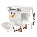 Clear plastic container shaped like a duck with measurements on a white background