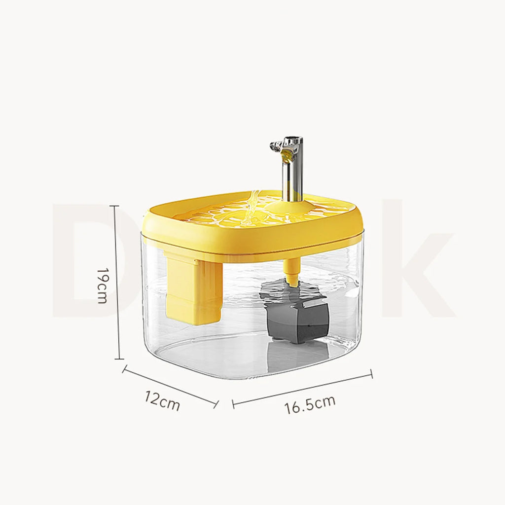 Yellow and clear kitchen tool with dimensions on a white background