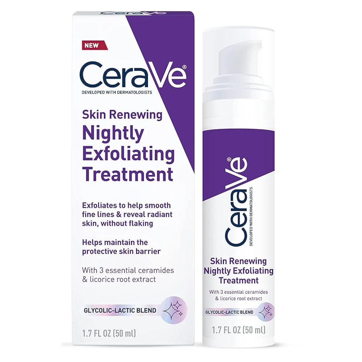 CeraVe Skin Renewing Nightly Exfoliating Treatment packaging on a white background