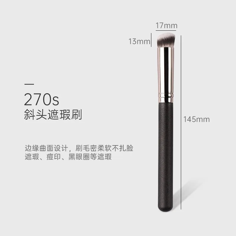 Makeup brush with measurements on a white background