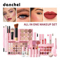 Danchel makeup set with various products including brushes and palettes on a white background.