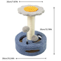 Cat tree with dimensions labeled on a white background