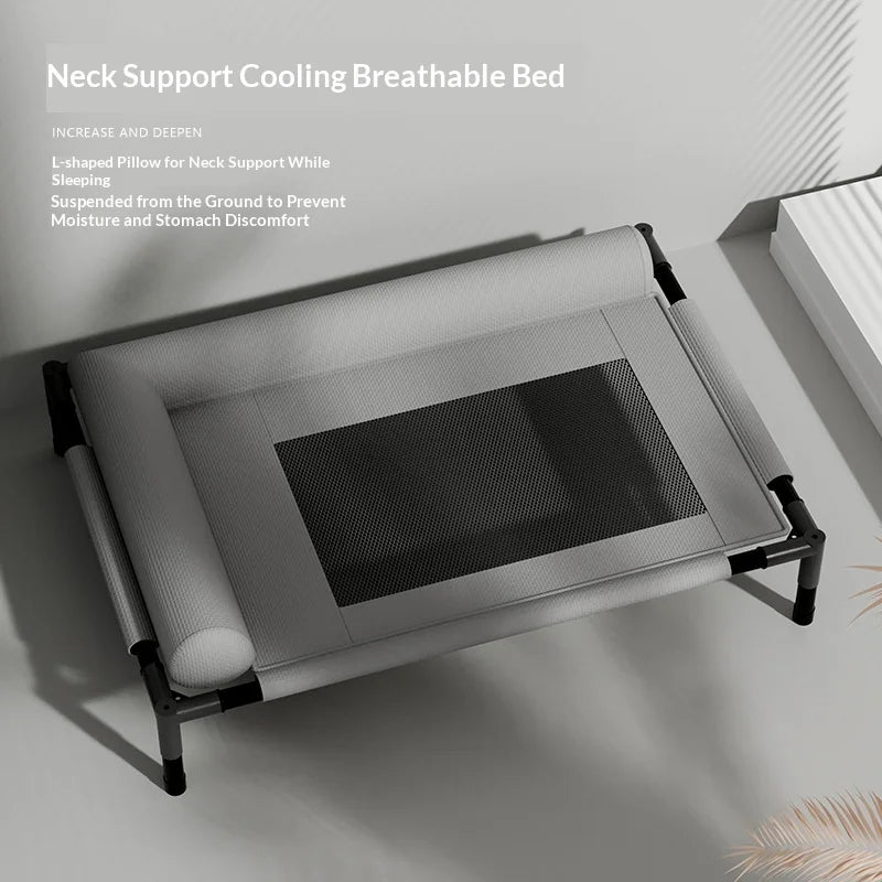 Neck support cooling breathable bed on a light gray background