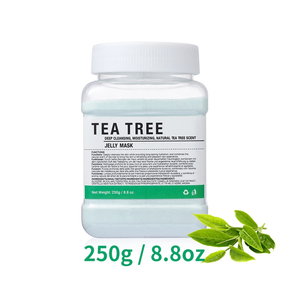 Tea tree jelly mask packaging with a white background