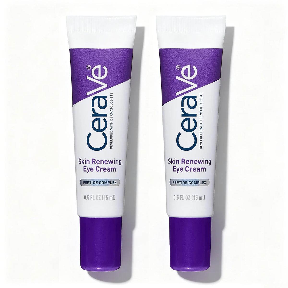 Two tubes of CeraVe Skin Renewing Eye Cream on a white background