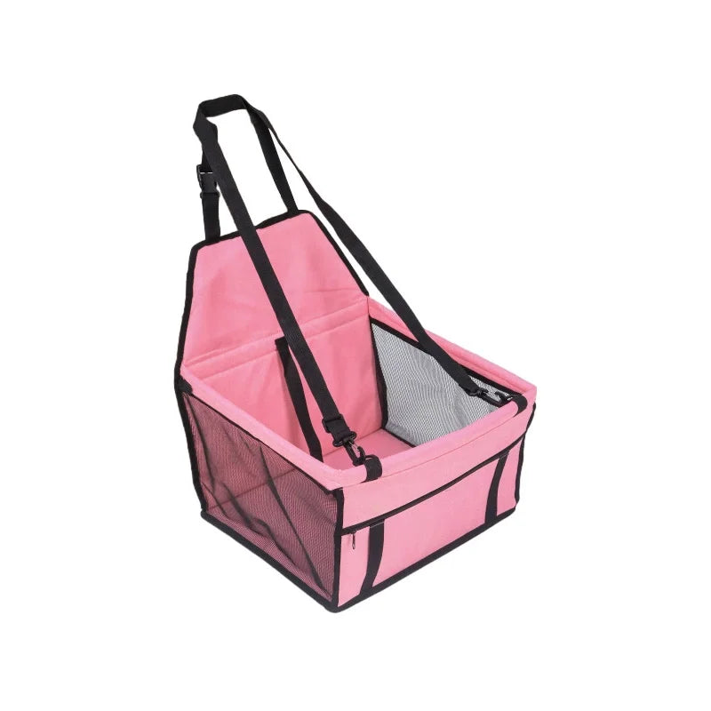 Portable Foldable Dog Car Safety Seat | Breathable Waterproof Pet Travel Booster Basket | Heavy-Duty Car Riding Box with Built-In Safety Strap for Dogs and Cats