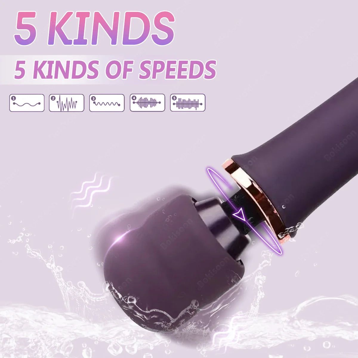 Purple electronic device with text '5 Kinds 5 Kinds of Speeds' on a light purple background