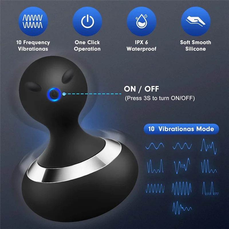 Black and silver device with vibration mode icons and features on a dark background