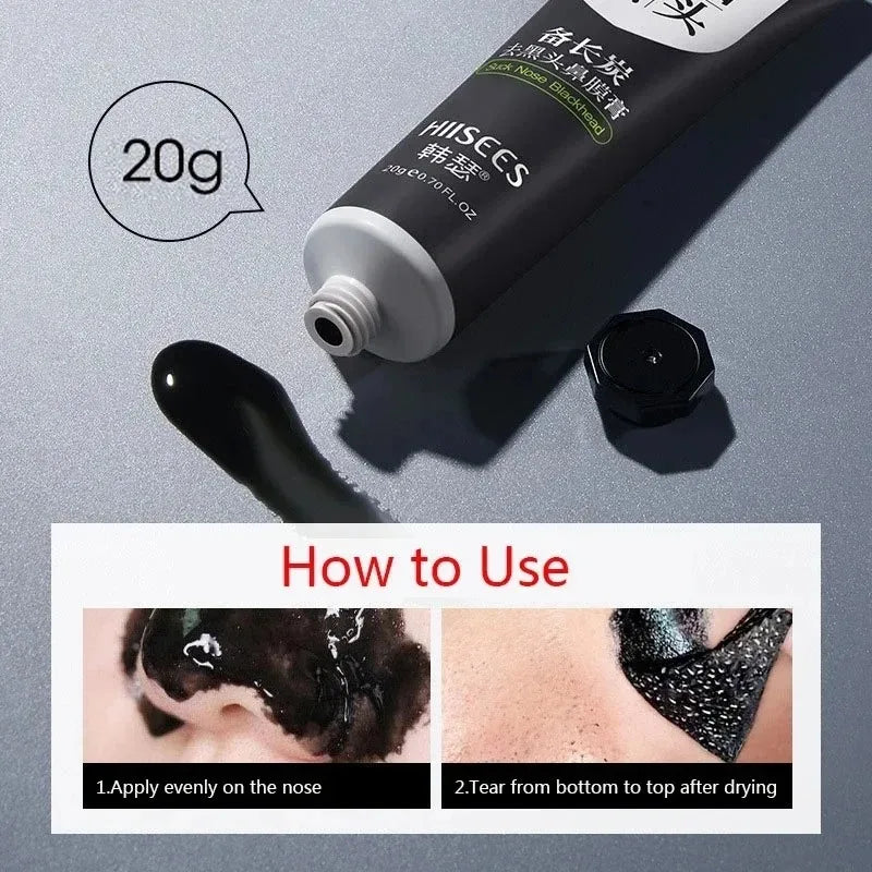 Black tube of skincare product with application instructions on a gray background