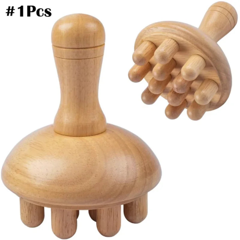 Wooden Mushroom Massager – Handheld Manual Body Massage Tool