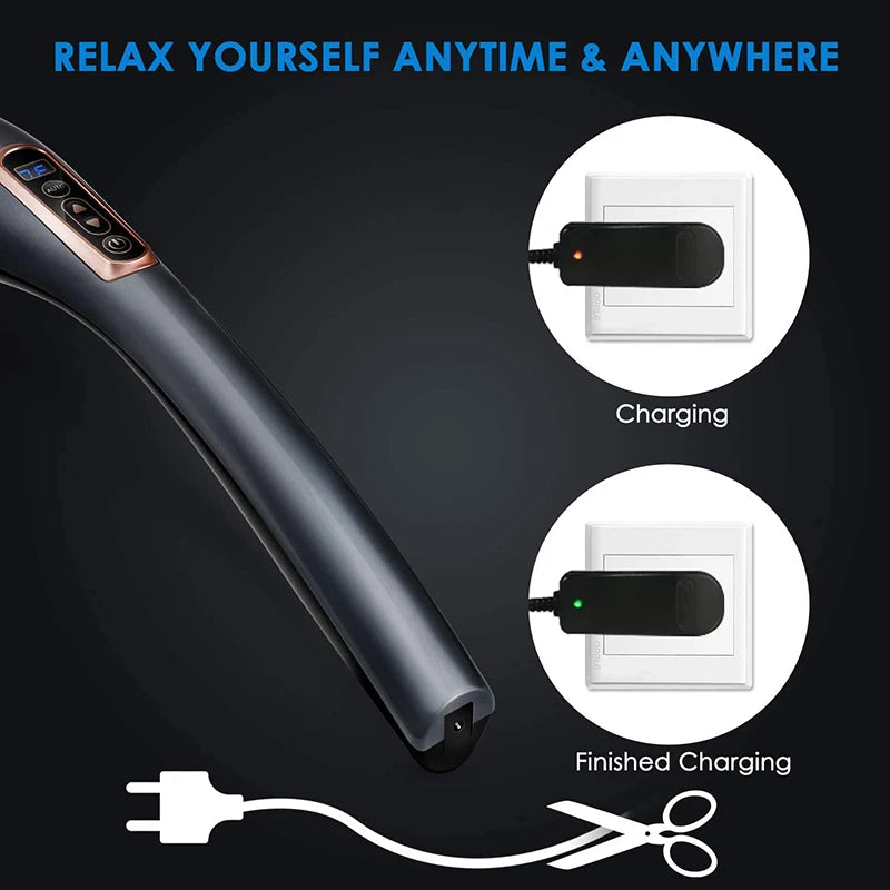 Black handheld device with charging illustration on a dark background