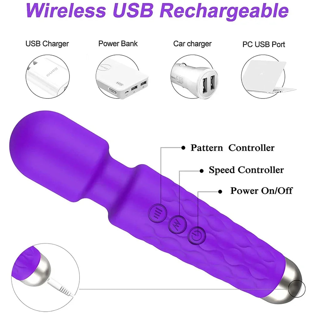 Purple electronic device with charging options and control buttons on a white background