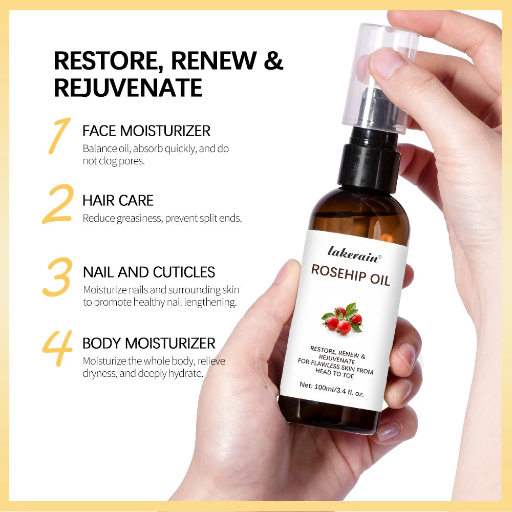 Lakerain Rosehip Oil 100ml – Anti-Ageing, Scar Treatment & Moisturising Face Oil