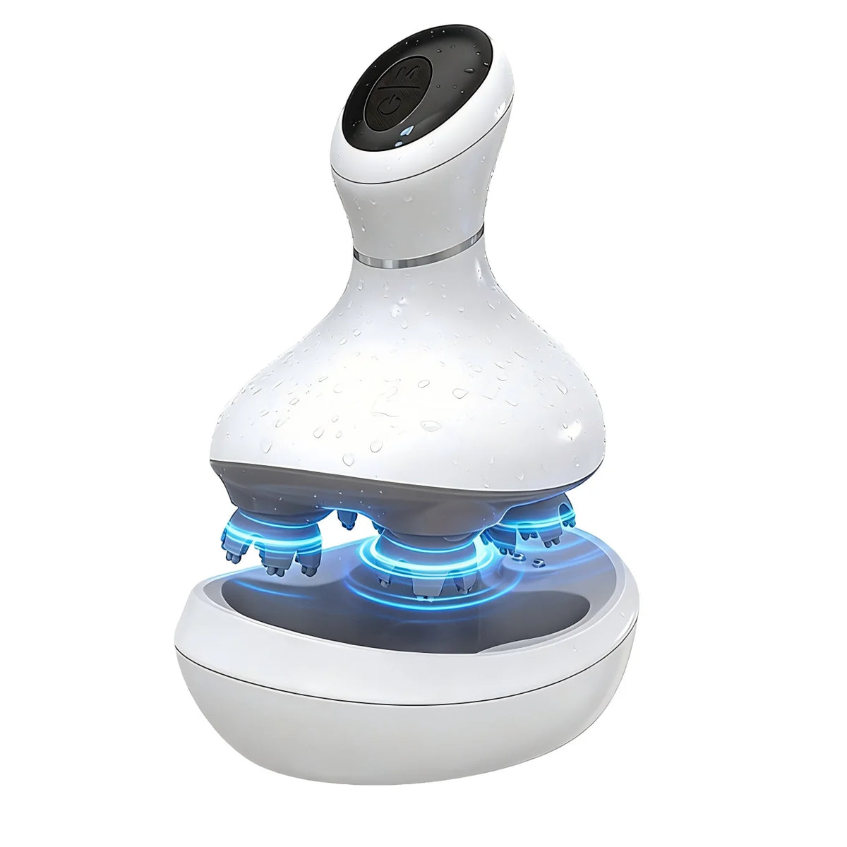 A white handheld foot massage device with glowing blue LED light accents, shown on a white background with a 'FLANIQUE NEW ARRIVAL' badge in the top-left corner and 'ELANIQUE.SHOP' text in the bottom-right.